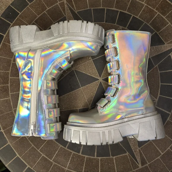 NIB Club Exx Dolls Kill Holographic Ice Breaker Platform Boots - Picture 5 of 12